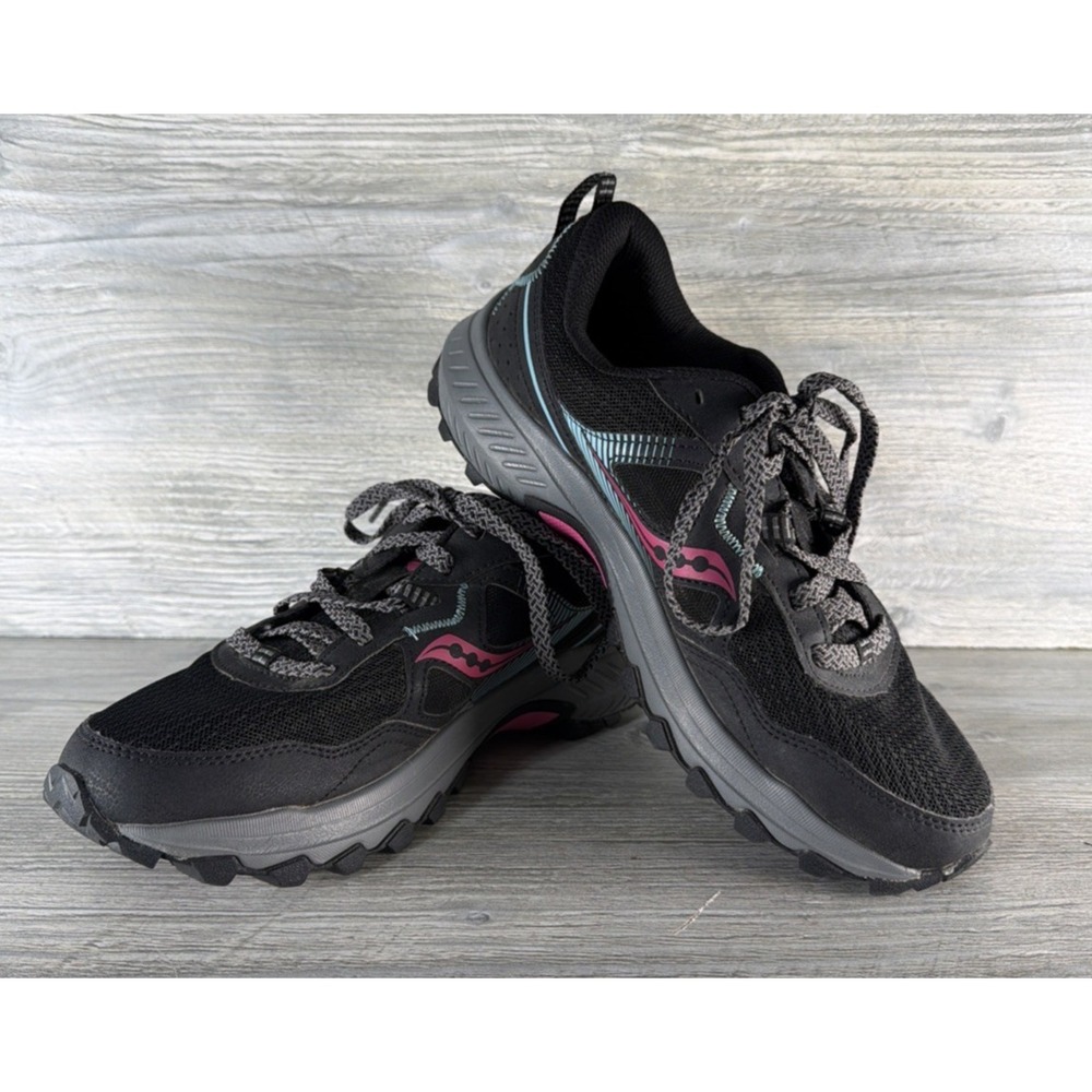 Saucony Excursion TR16 Running Hiking Trail Shoes Womens 7.5 W Black Pink EUC